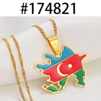 Anniyo Azerbaijan Map Flags Pendant Necklaces Azerbaycan Jewelry Stainless Steel #174821