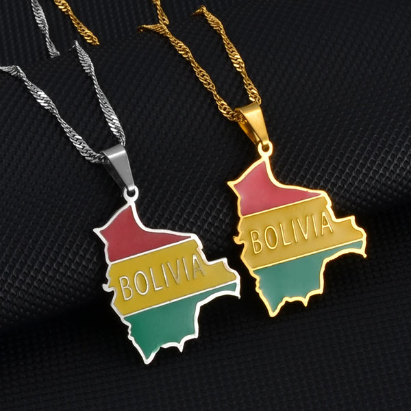 Anniyoc Bolivia Map Flag Pendant Necklaces for Women Girls Charms Bolivians Maps Jewelry Patriotic  #238721