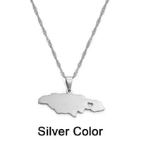 Anniyo Heart Jamaica Map Pendant Necklaces for Women Girls Gold Color Jewelry Jamaican Patriotic  @024621