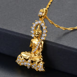 Anniyo Cambodian Style Garden Buddha Buddhism Pendant Necklaces With Cubic Zirconia Jewelry Thailand/Vietnam/Laos  @048004