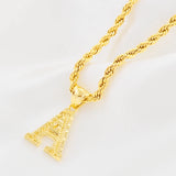 Anniyo A-Z Letters Necklaces Women Men Gold Plated Initial Pendant Rope Chain English Letter Jewelry Alphabet African #058002B