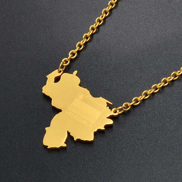 Anniyo Venezuela Map and Flag Necklace for Women Gold Color Jewelry Maps of Venezuelan @013221