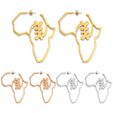 Anniyo Bigger Africa Map Earrings Gold Color Stainless Steel Adinkra Nyame Big Earrings Stud Ethnic large Jewelry Symbol #131221