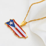 Anniyo Puerto Rico Map and Colored Flag Pendant Necklaces Gold Color PR Puerto Ricans Jewelry #136721