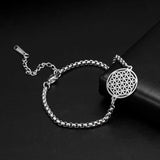 LIKGREAT Flower of Life Round Stainless Steel Bracelet Gold Color Charm Bracelets for Women Men Chain Fashion Jewelry Gifts