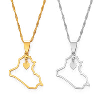 Anniyo Heart Iraq Map Pendant Necklace Silver Color/Gold Color Jewelry Map Of Iraq Necklaces #160521