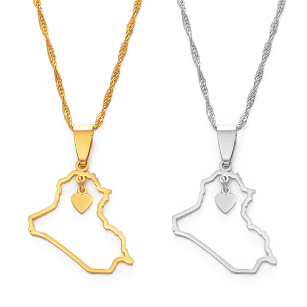 Anniyo Heart Iraq Map Pendant Necklace Silver Color/Gold Color Jewelry Map Of Iraq Necklaces #160521
