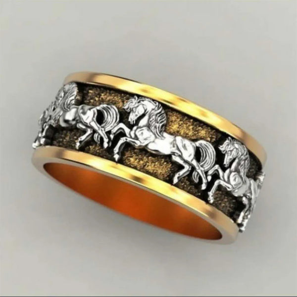 Wholesale Trendy 2 Colors New Galloping Horse Animal Ring Pentium Mustang and Rings Men's Rings Jewelry