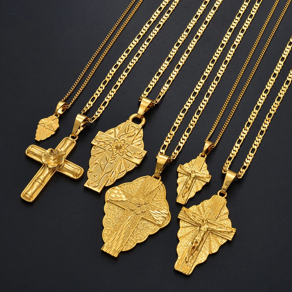Anniyo 6 Model The Cross Pendant Chain Necklaces Men Women Girls Guam Hawaii Micronesia Chuuk Marshall Jewelry Crosses #217206