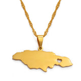 Anniyo Heart Jamaica Map Pendant Necklaces for Women Girls Gold Color Jewelry Jamaican Patriotic  @024621
