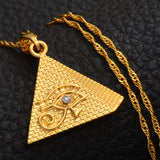 Anniyo Egyptian Pyramids and Eye Pendant Necklace Woman Girls,Gold Color African Jewelry Egypt Hieroglyphs,Crux Ansata #226106