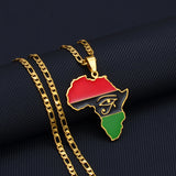 Anniyo Africa Map & Egypt Eye Ankh Gye Nyame Charm Pendant Necklace African Traditional Cultural Symbols Jewelry Unisex #252821