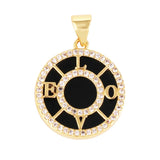 Nature Stone Black Agate Sun Star Love Compass Charm Pendant,18K Gold Plated,Jewelry Necklace Bracelet Accessories Supplies M56