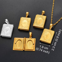 Anniyo DIY Keeping Photo Pendant Necklace Women Iran Jewelry,Gold Color Islam Arab Holy Bible Cross Allah Box #071502