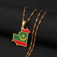 Anniyo Mauritania Map & Flag Pendant Necklace for Women/Men,Gold Color Mauritanian Jewelry Maps  #255121