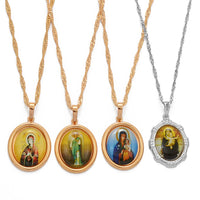 Anniyo (1Piece) Charm Mary Pendant Chain Necklaces for Women Girls Virgin Orthodox Religious Jewelry @@