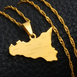 Anniyo Italy Sicily Map With City Name Pendant Necklaces,Silver Color/Gold Color Italian Sicilia Jewelry #038321