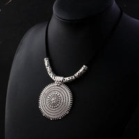 Long Ethnic Necklace with Circle Tribal Pendant Necklace for Women