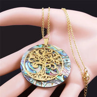 Abalone Shell Paper Stainless Steel Bohemia Tree of Life Necklace Women/Men Gold Color Necklace Jewelry arbre de vie 830