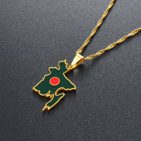 Anniyo 2.8CM Bangladesh Map Flag Pendant Necklaces for Women Girls Stainless Steel Bangladeshi Maps Chains Bengali #155221