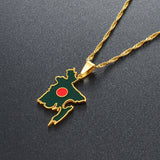 Anniyo 2.8CM Bangladesh Map Flag Pendant Necklaces for Women Girls Stainless Steel Bangladeshi Maps Chains Bengali #155221