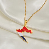 Anniyo Croatia Map Flag Pendant Necklaces Women Girls Gold Color Maps of the Croatian Jewelry #248021
