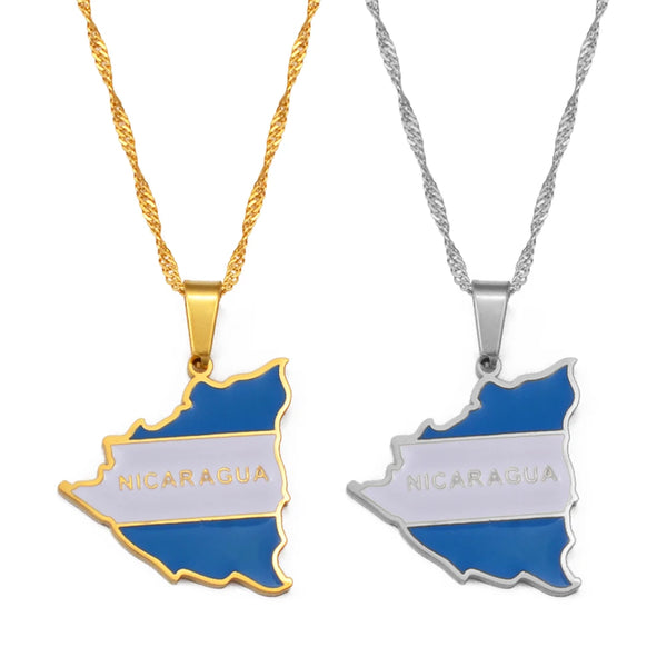 Anniyoc Nicaragua Map Flag Pendant Necklaces for Women Gold Color Charm Nicaraguans Maps Jewelry Patriotic s #176521
