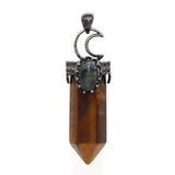 Natural Amethyst Rose Quartz Crystal Lapis Lazuli Labradorite Hexagon Moon Black Agate Tiger Eye Stone Pendant Jewelry For Women