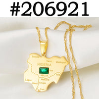 Anniyo Nigeria Map With Green Stone Pendant Necklaces Silver Color/Gold Color Nigerian Maps Jewelry Patriotic  @206921