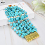 GG Natural 9 Strands Blue Turquoise Gems Stone Bracelet Cute For Women