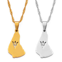 Anniyo 2.3CM Silver Color/Gold Color Map of the Barbados Island Pendant Necklaces Barbados Flag symbol and Maps Jewelry #122621