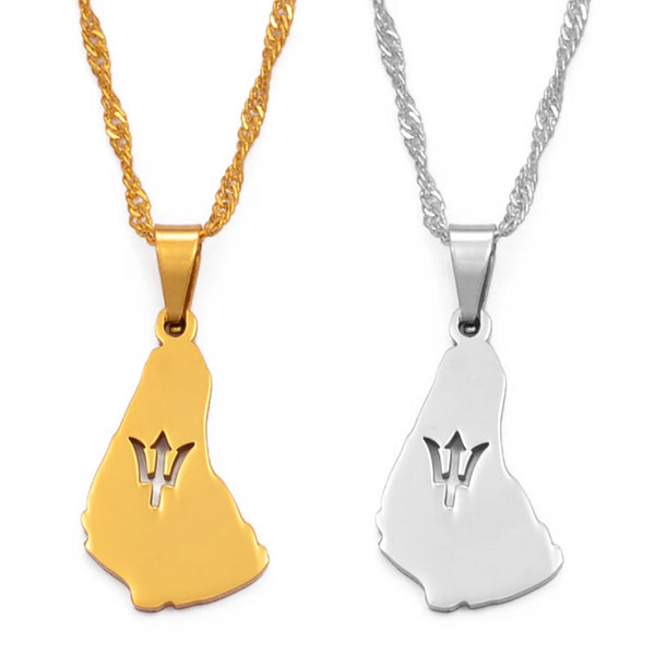 Anniyo 2.3CM Silver Color/Gold Color Map of the Barbados Island Pendant Necklaces Barbados Flag symbol and Maps Jewelry #122621