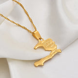 Anniyo Haiti Map Necklace Pendants for Women Girls,Gold Color Ayiti Jewelry Map of Haiti #003910