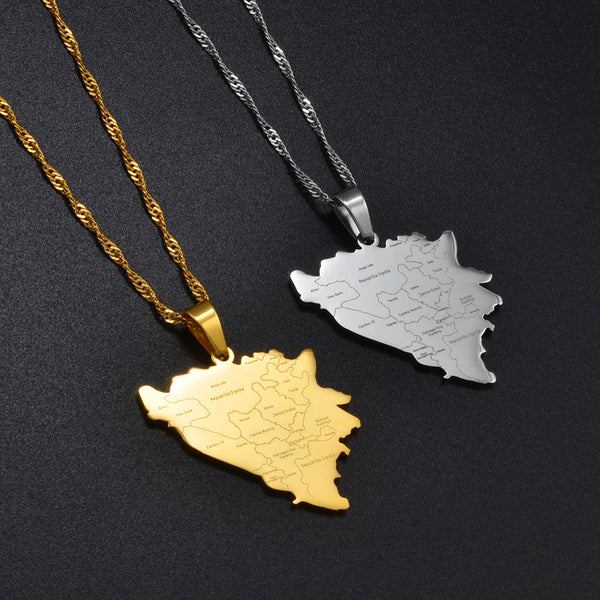 Anniyo Bosnia and Herzegovina Map With City Name Pendant Necklaces Bosna Hercegovina Jewelry #258021