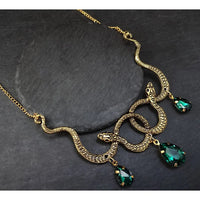 Goth Entwined Snakes Water Drop Crystal Necklace Gothic Punk Jewelry Statement Party Grunge Pendant Witcher Charm Fashion Gift