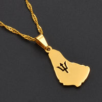 Anniyo 2.3CM Silver Color/Gold Color Map of the Barbados Island Pendant Necklaces Barbados Flag symbol and Maps Jewelry #122621