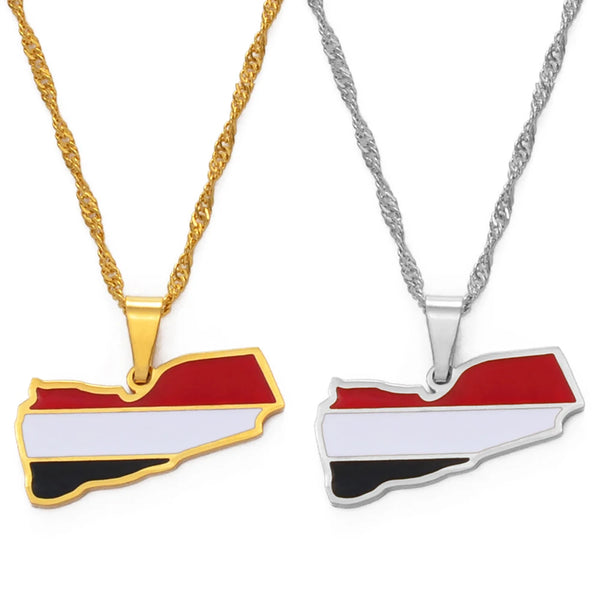 Anniyo Yemen Map Flag Pendant Necklaces Silver Color/Gold Color Yemeni Jewelry #148821