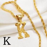 Anniyo A-Z Letters Necklaces Women Men Gold Plated Initial Pendant Rope Chain English Letter Jewelry Alphabet African #058002B