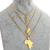 Anniyo 3Pieces Ankh Nefertiti & Africa Map Pendant Necklaces Gold Color Wedding Birthday Party Ethnic Jewelry Women Men #256306