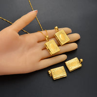 Anniyo DIY Keeping Photo Pendant Necklace Women Iran Jewelry,Gold Color Islam Arab Holy Bible Cross Allah Box #071502