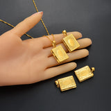 Anniyo DIY Keeping Photo Pendant Necklace Women Iran Jewelry,Gold Color Islam Arab Holy Bible Cross Allah Box #071502