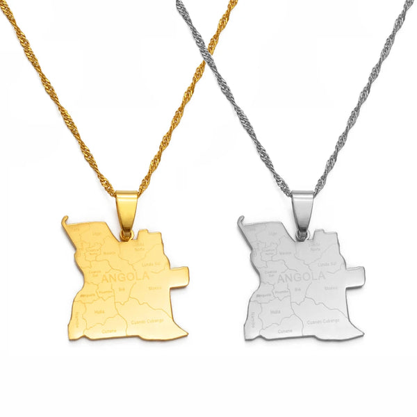 Anniyo With City Name Angola Map Pendant Necklaces Silver Color/Gold Color African Jewelry Angolan Country Maps #135621