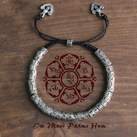 Eastisan Traditional Tibetan Buddhism Brass Bracelet Men Six Words Mantra OM MANI PADME HUM Antiqued Metal Amulet Beads Bracelet