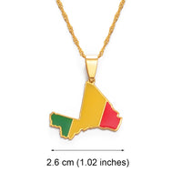 Anniyo Mali Map Flag Pendant Necklaces for Women Men Ethnic Jewelry Stainless Steel Republique du Mali #156321