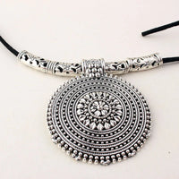 Long Ethnic Necklace with Circle Tribal Pendant Necklace for Women
