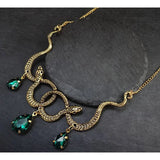 Goth Entwined Snakes Water Drop Crystal Necklace Gothic Punk Jewelry Statement Party Grunge Pendant Witcher Charm Fashion Gift