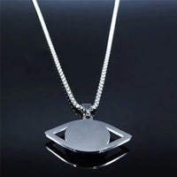 Islam Hamsa Evil Blue Eye Necklace Stainless Steel Turkish Eye Necklace Greek Jewelry ojo turco acero inoxidable N1258S02