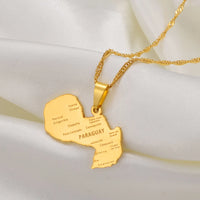 Anniyo Paraguay Map Pendant Necklaces for Women Men Jewelry Paraguayan #241221