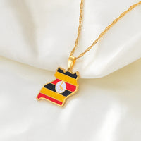 Anniyo Uganda Map & Flag Pendant Necklace Gold Color Jewelry Ugandan Maps for Women Men  #155121