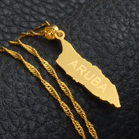 Anniyo Aruba Map Pendant Necklace Thin Chain Gold Color Curacao Jewelry for Caribbean Sea Regional islands #011921